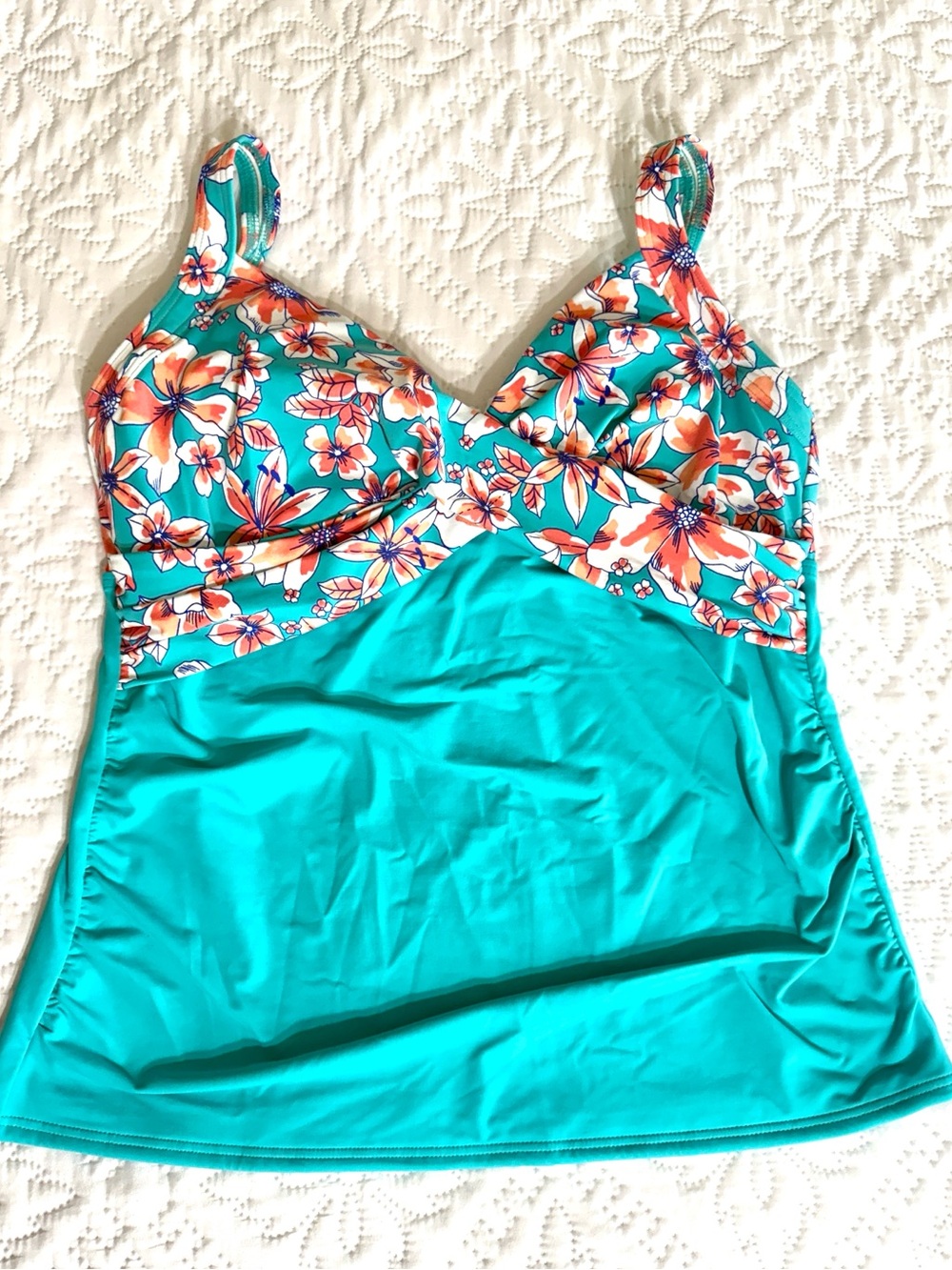 NWOT Lands' End Women's V-Neck Wrap Underwire Tankini Swimsuit Top in Aqua Teal
